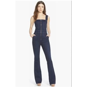 NWT 7 For All Mankind Front Zip Flare Denim Jumpsuit Dark Wash Size 26 (S) $325